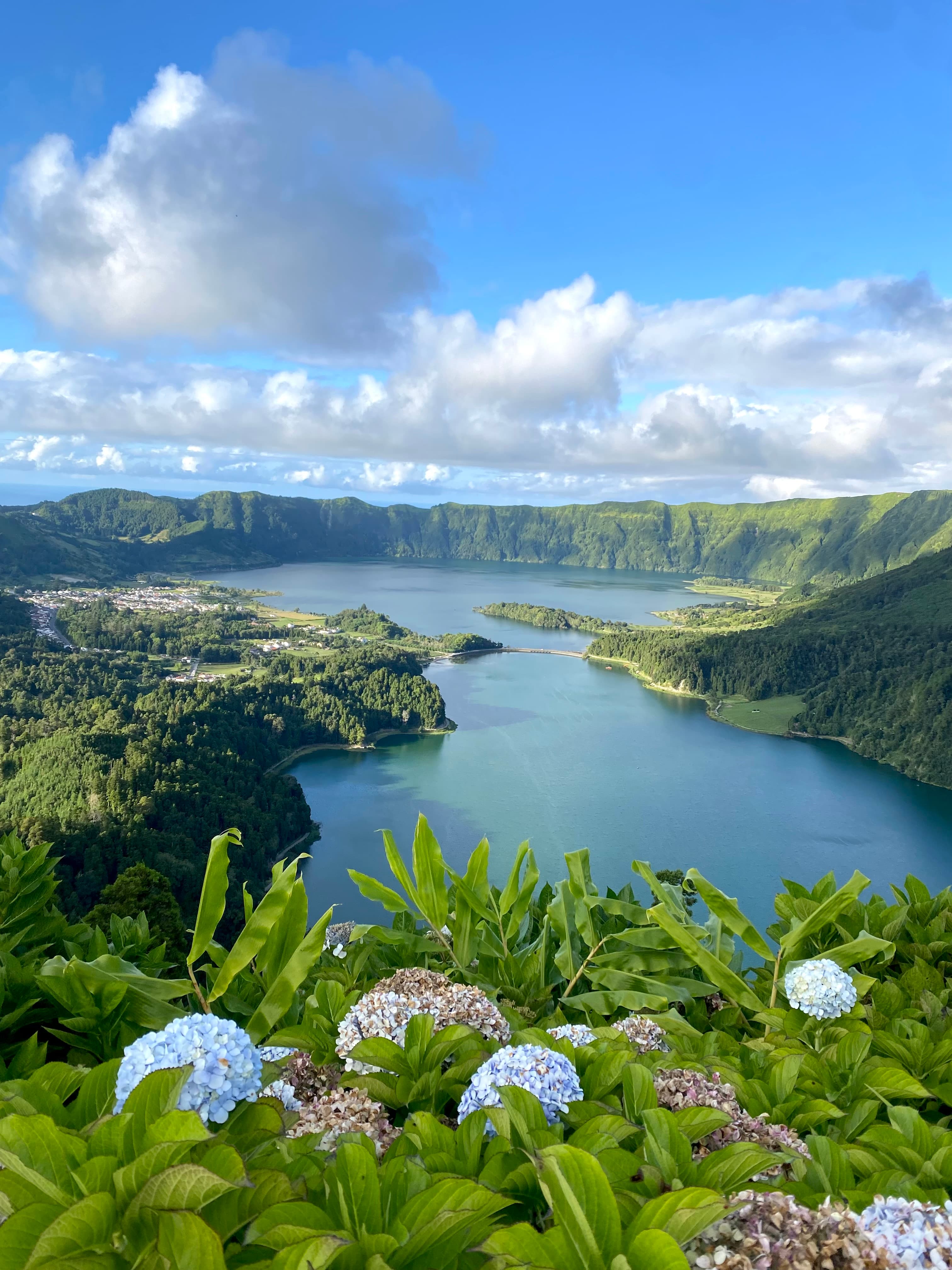 Volcanic crater lake in the Azores islands, mid-Atlantic Portugal